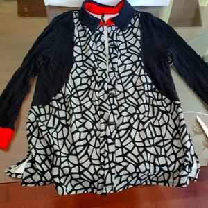 IC by Connie K Black and White Patterned Women's Top